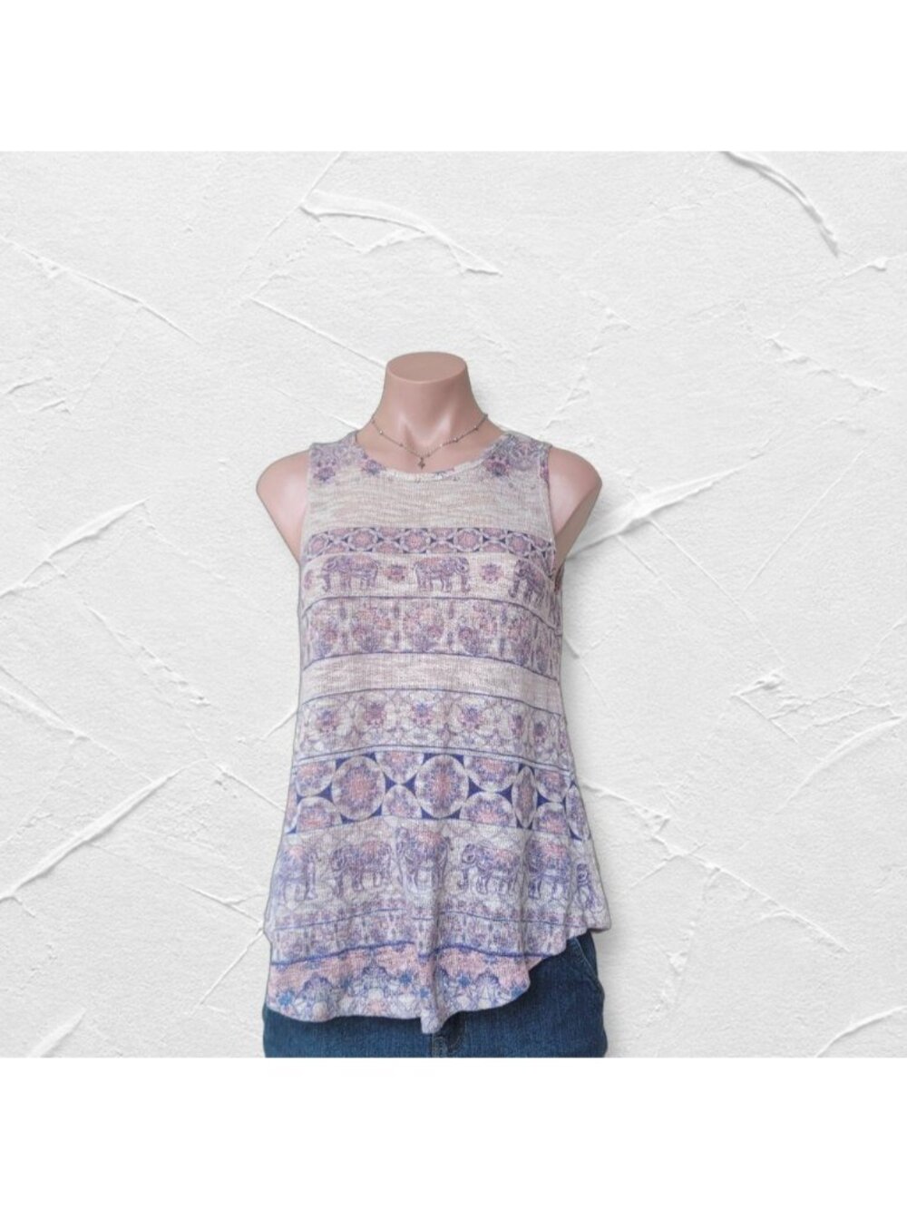 Eclipse Cream Off-White Ribbed Knit Hindi Pattern Tank Top (One Size)